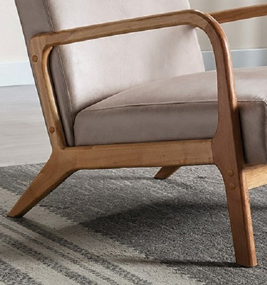 Classic Mid Century Modern Accent Chairs for Living Room or Bedroom, Espresso Finish Open-Framed Armchair with Plush Cushioning and Microfiber Upholstery, Light Camel