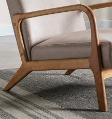 Classic Mid Century Modern Accent Chairs for Living Room or Bedroom, Espresso Finish Open-Framed Armchair with Plush Cushioning and Microfiber Upholstery, Light Camel
