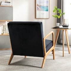 Classic Mid Century Modern Accent Chairs for Living Room or Bedroom, Espresso Finish Open-Framed Armchair with Plush Cushioning and Velvet Fabric, Black