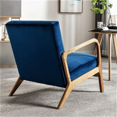 Classic Mid Century Modern Accent Chairs for Living Room or Bedroom, Espresso Finish Open-Framed Armchair with Plush Cushioning and Velvet Fabric, Blue
