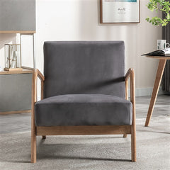 Classic Mid Century Modern Accent Chairs for Living Room or Bedroom, Espresso Finish Open-Framed Armchair with Plush Cushioning and Velvet Fabric, Gray