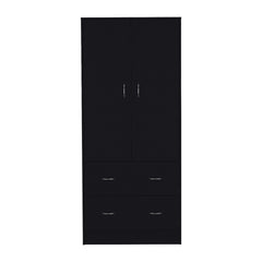 Taly Armoire with Double Doors, 2 Drawers, and Hanging Rod Black