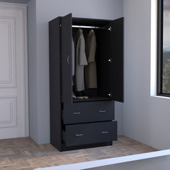 Taly Armoire with Double Doors, 2 Drawers, and Hanging Rod Black