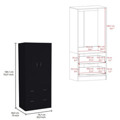 Taly Armoire with Double Doors, 2 Drawers, and Hanging Rod Black