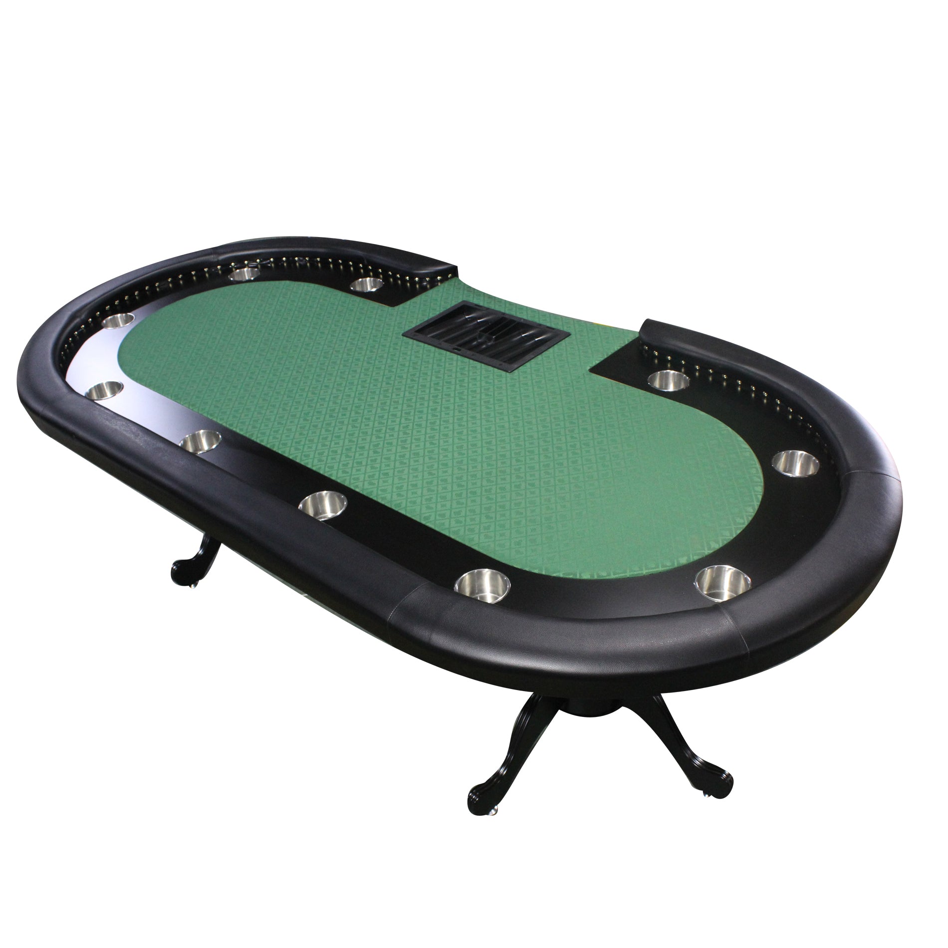 96" Poker Table for 10 Players Casino Game Texas Hold'em Premium Oval with Round Stud Rivet Decorate Waterproof Cloth Chip Tray Cup Holders Green
