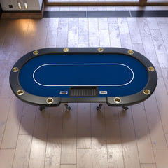 96" Poker Table for Texas Holdem Casino Game Premium Aura Oval with Waterproof Felt Cup Holders Chips Tray Drop Box Blue