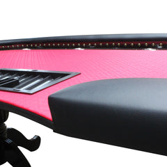 96" Poker Table for 10 Players Casino Game Texas Hold'em Premium Oval with Round Stud Rivet Decorate Waterproof Cloth Chip Tray Cup Holders Red