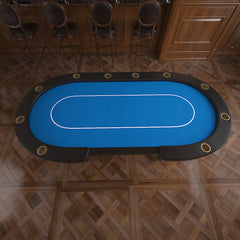96" Oval Aura Poker Table for 10 Players Texas Holdem Poker Card with Bet Line Felt Surface Jumbo Cup Holders Blue