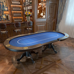 96" Oval Aura Poker Table for 10 Players Texas Holdem Poker Card with Bet Line Felt Surface Jumbo Cup Holders Blue
