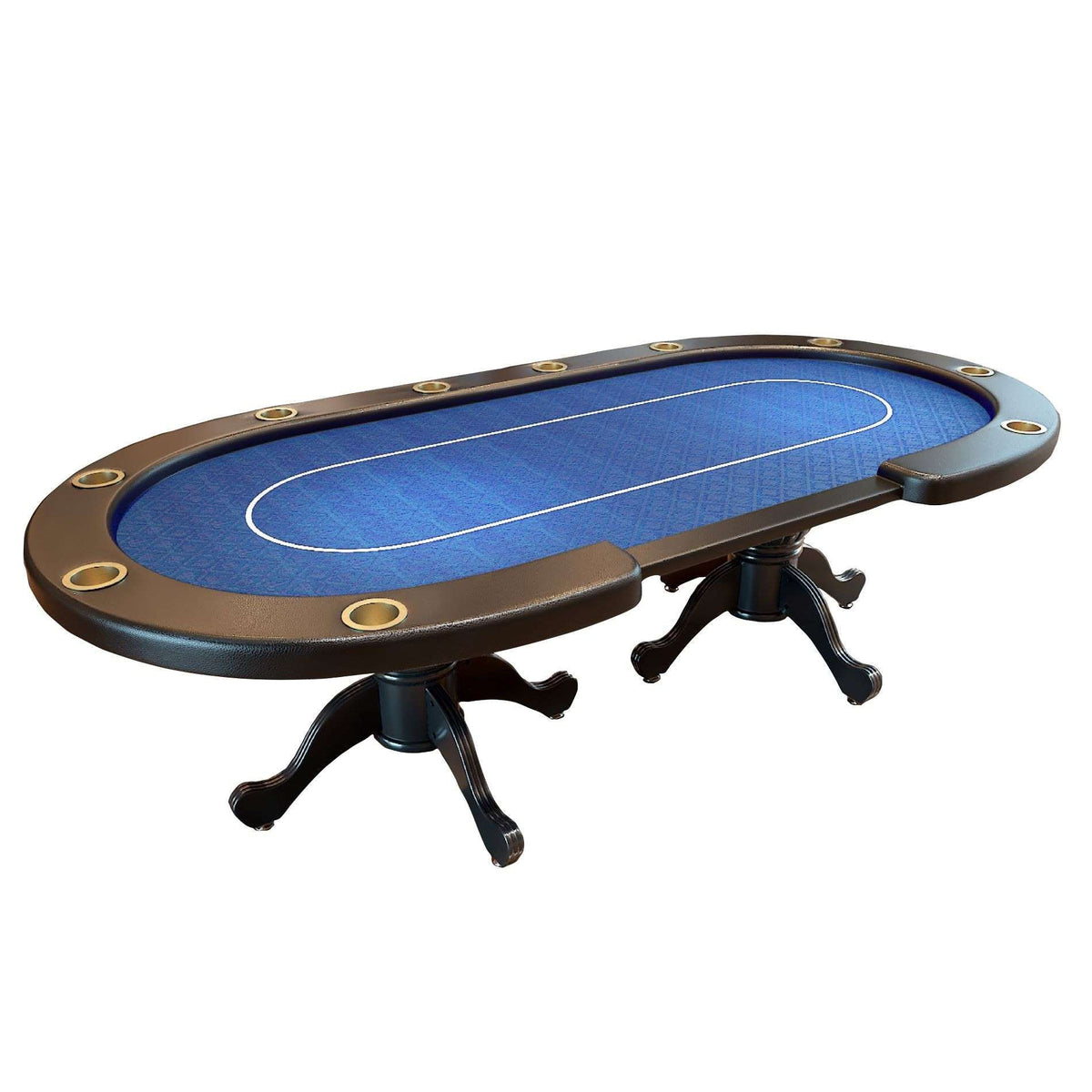 96" Oval Aura Poker Table for 10 Players Texas Holdem Poker Card with Bet Line Felt Surface Jumbo Cup Holders Blue