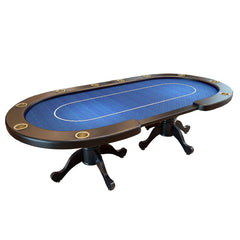 96" Oval Aura Poker Table for 10 Players Texas Holdem Poker Card with Bet Line Felt Surface Jumbo Cup Holders Blue