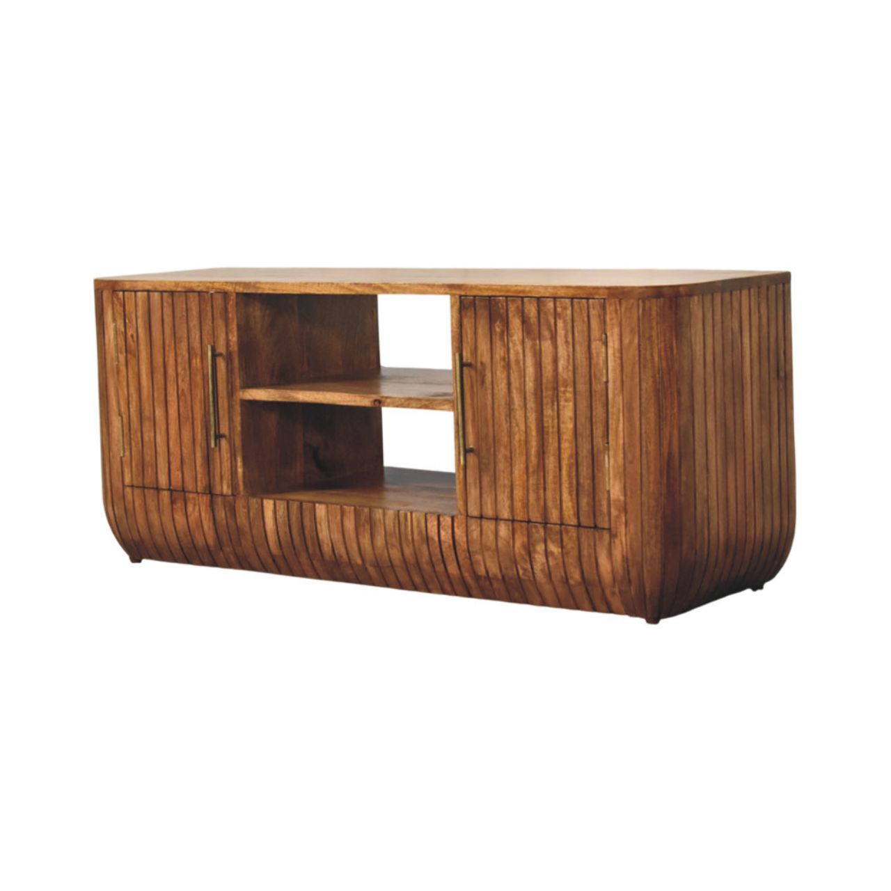 Artisan Furniture Solid Wood Fluted Media Console with Shelves