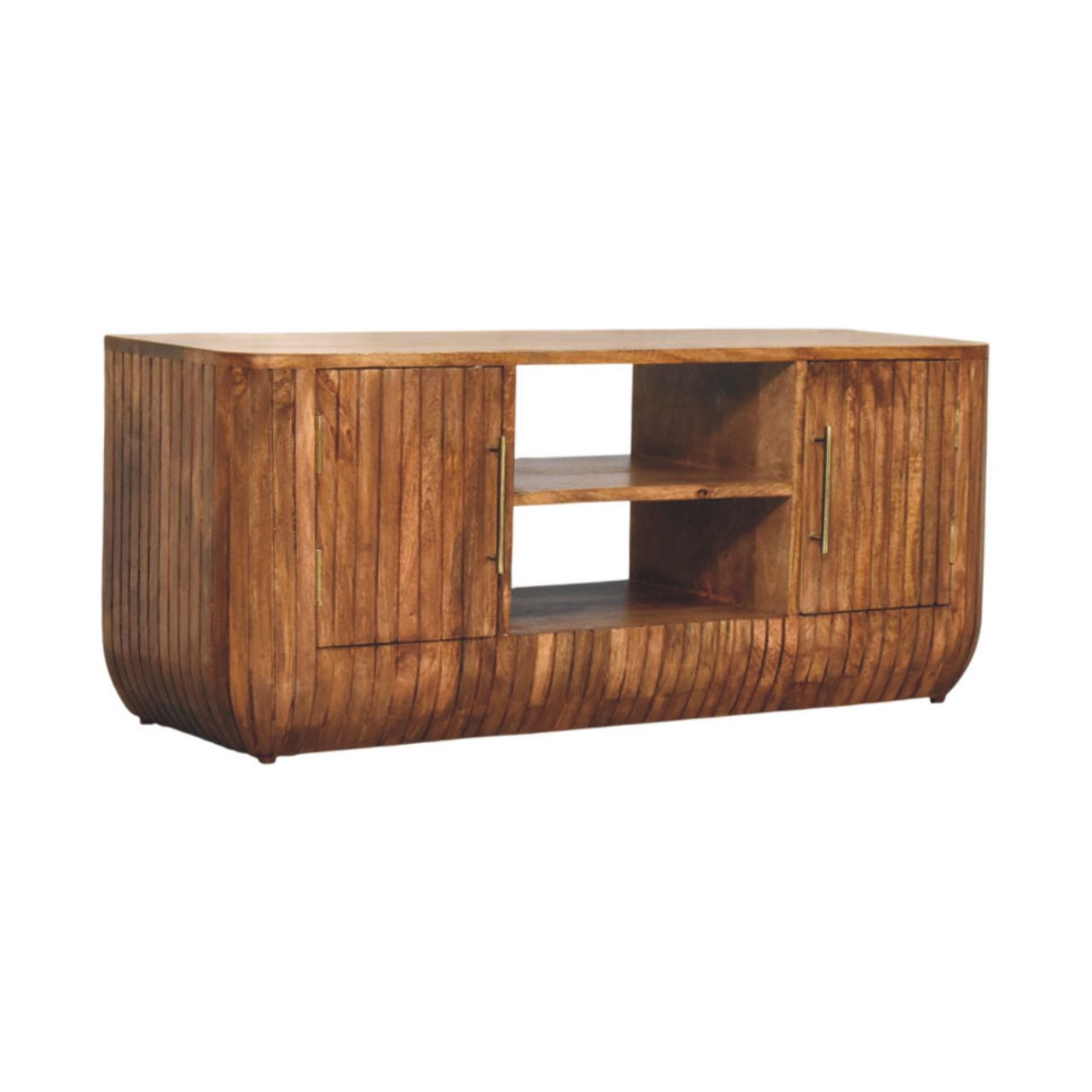 Artisan Furniture Solid Wood Fluted Media Console with Shelves