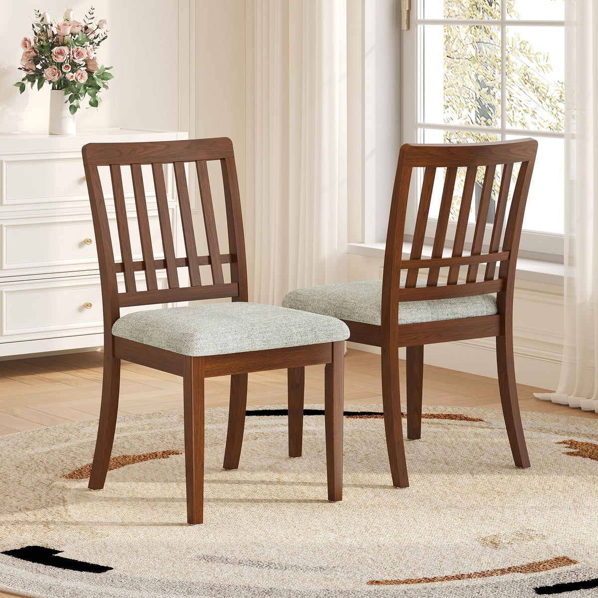 2-Piece Modern Scandinavian Dining Chairs, Curved Wood Backrest with Gray Fabric Seat, Finish for Dining Room and Apartment, Easy to Assembly -LIGHT BROWN-BROWN