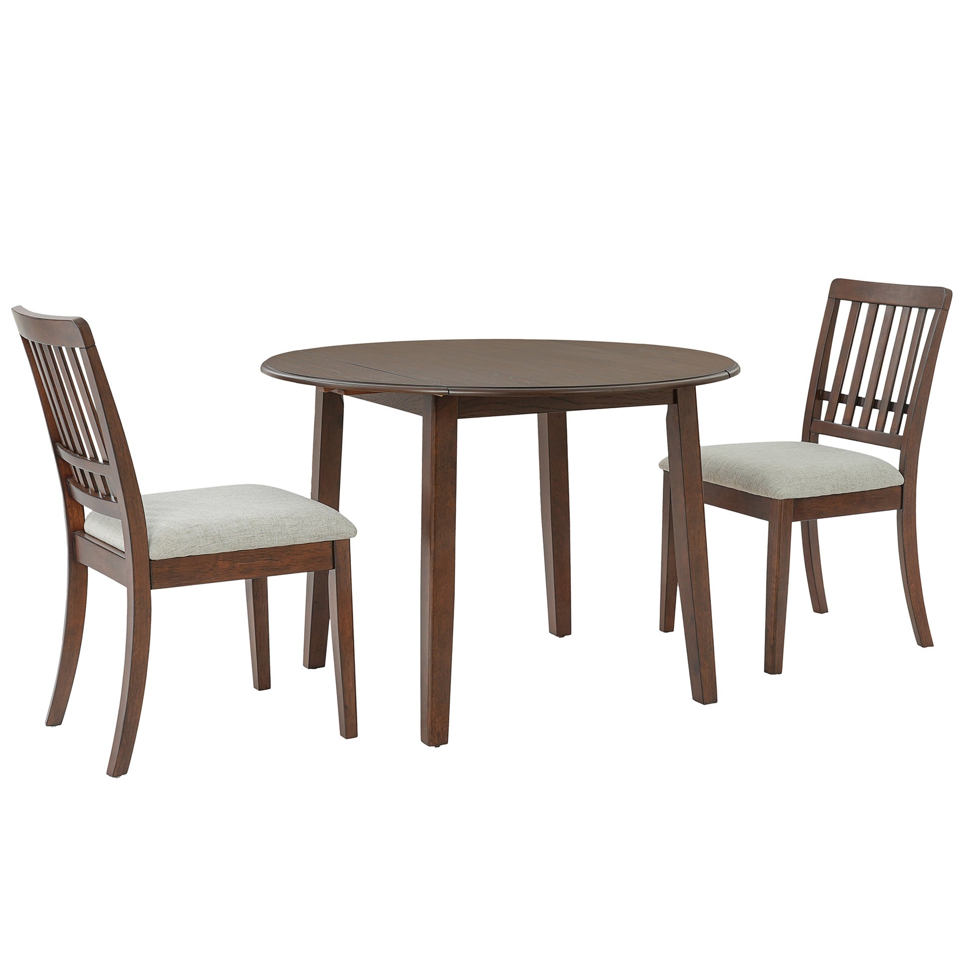 3-Piece Round Dining Table Set for 2 People, 1 Folding Wood Dining Table + 2 Upholstered Chairs, Space-Saving Design for Small Apartments and Dining Areas - BROWN