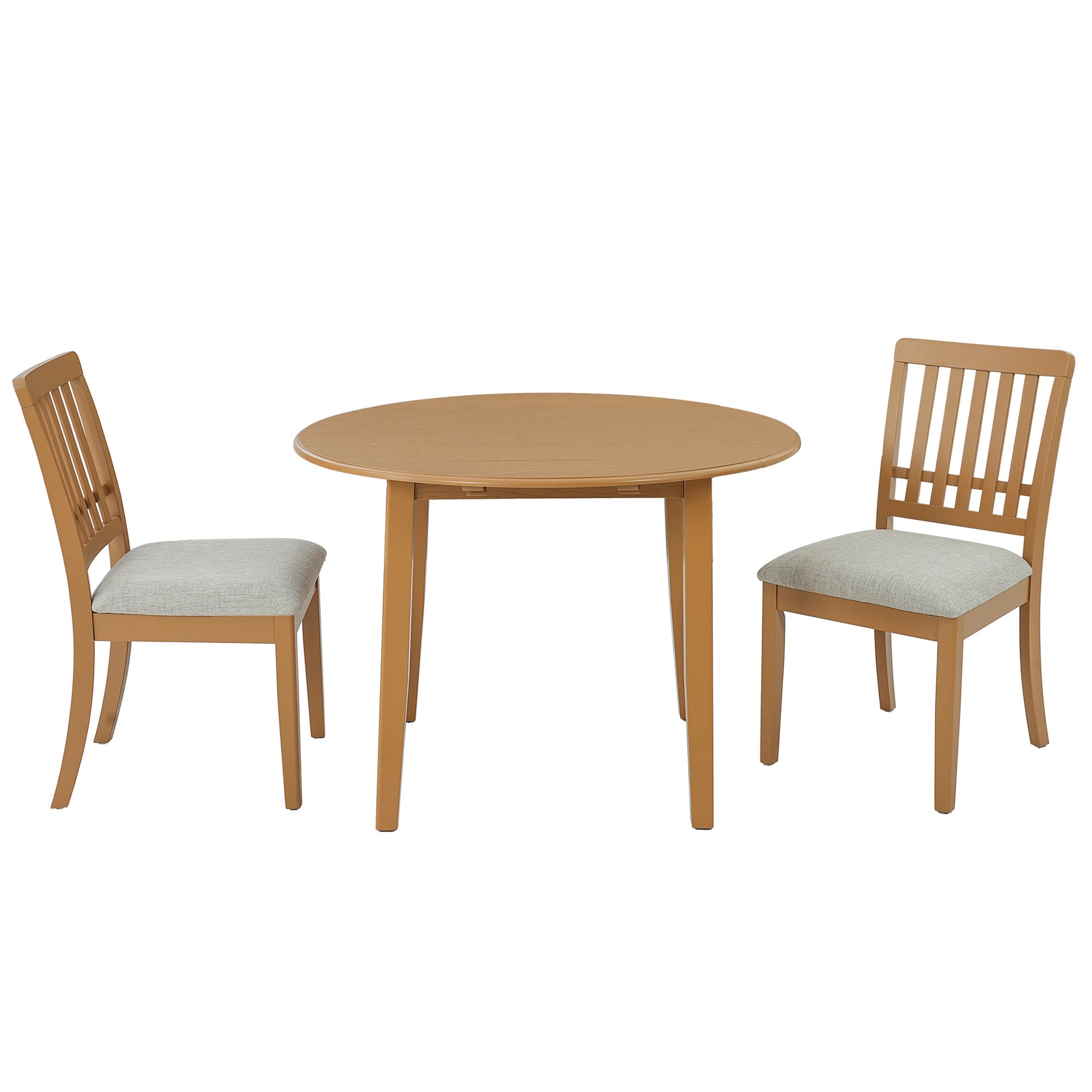 3-Piece Round Dining Table Set for 2 People, 1 Folding Wood Dining Table + 2 Upholstered Chairs, Space-Saving Design for Small Apartments and Dining Areas -LIGHT BROWN