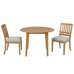 3-Piece Round Dining Table Set for 2 People, 1 Folding Wood Dining Table + 2 Upholstered Chairs, Space-Saving Design for Small Apartments and Dining Areas -LIGHT BROWN