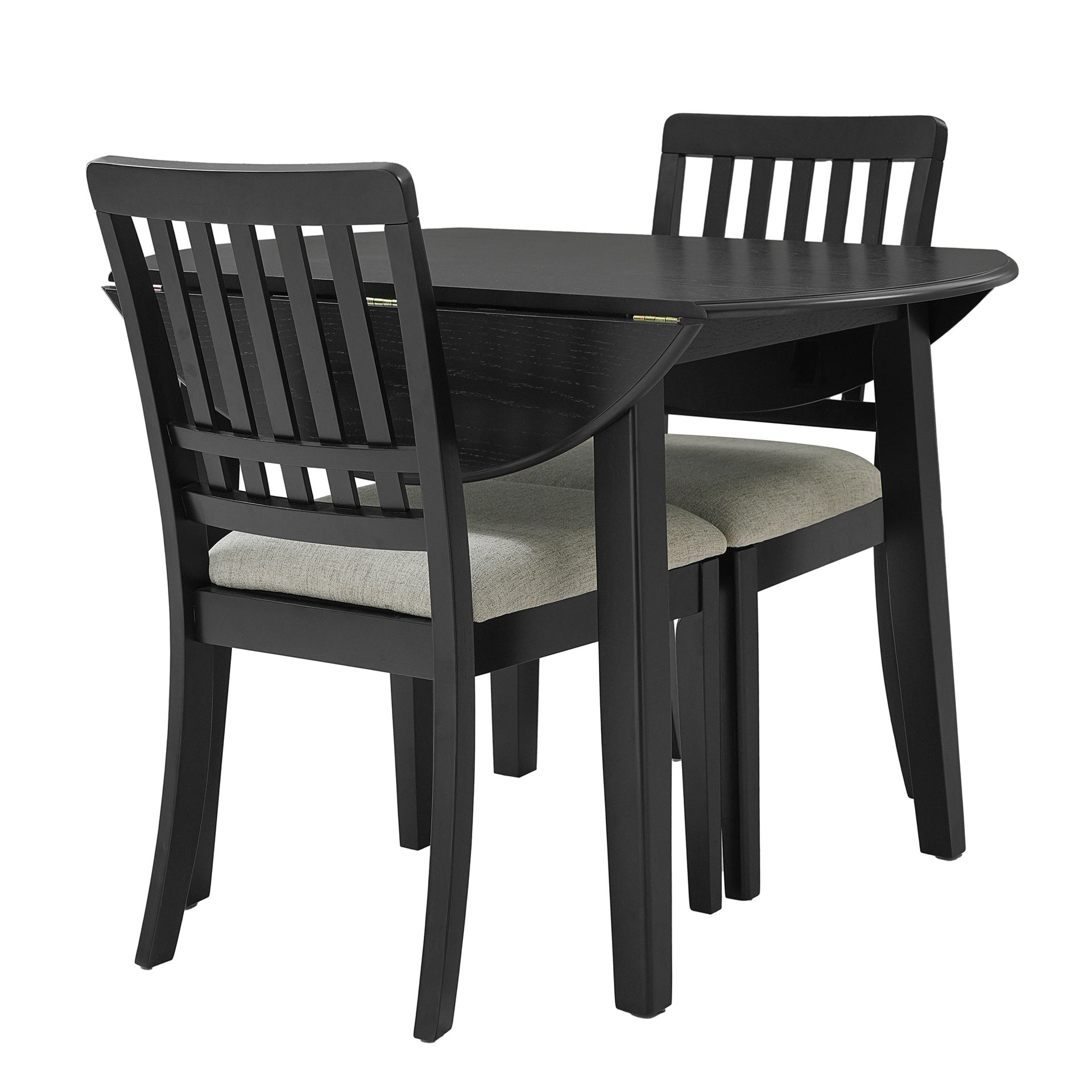 3-Piece Round Dining Table Set for 2 People, 1 Folding Wood Dining Table + 2 Upholstered Chairs, Space-Saving Design for Small Apartments and Dining Areas - BLACK