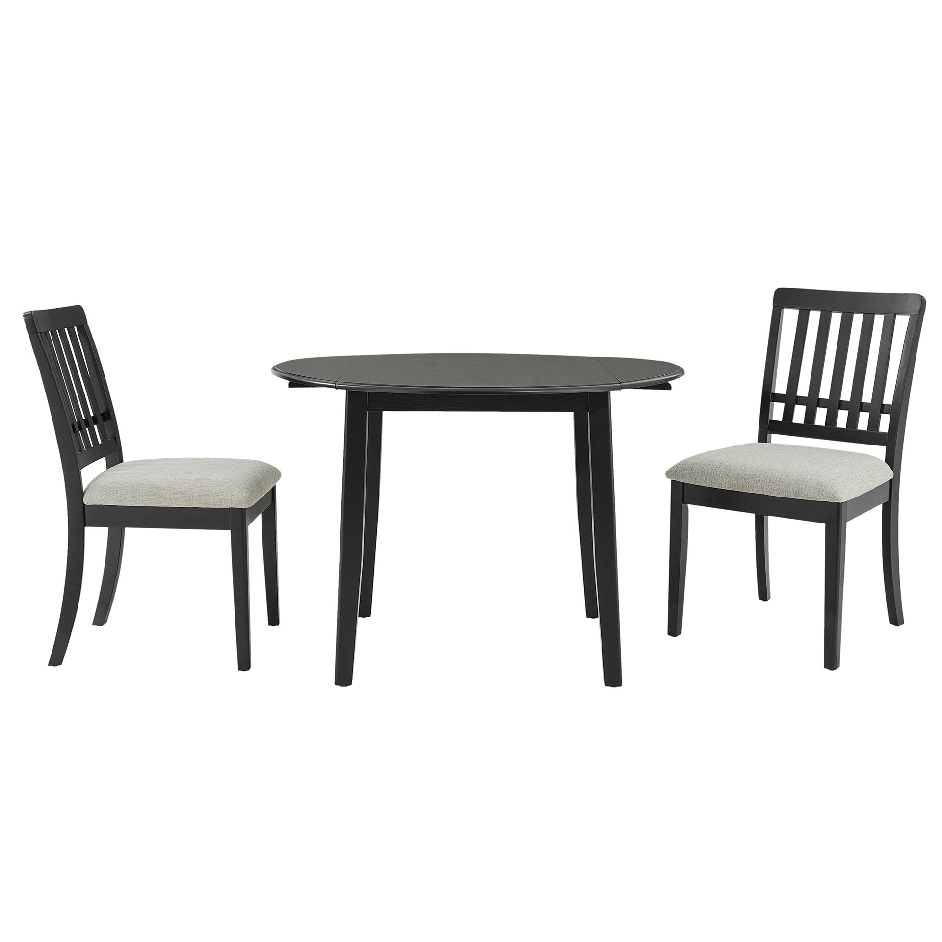 3-Piece Round Dining Table Set for 2 People, 1 Folding Wood Dining Table + 2 Upholstered Chairs, Space-Saving Design for Small Apartments and Dining Areas - BLACK