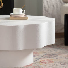 Scalloped White Coffee Table: Unique Wave-Edge Shape, Elegant Focal Piece for Stylish Spaces.