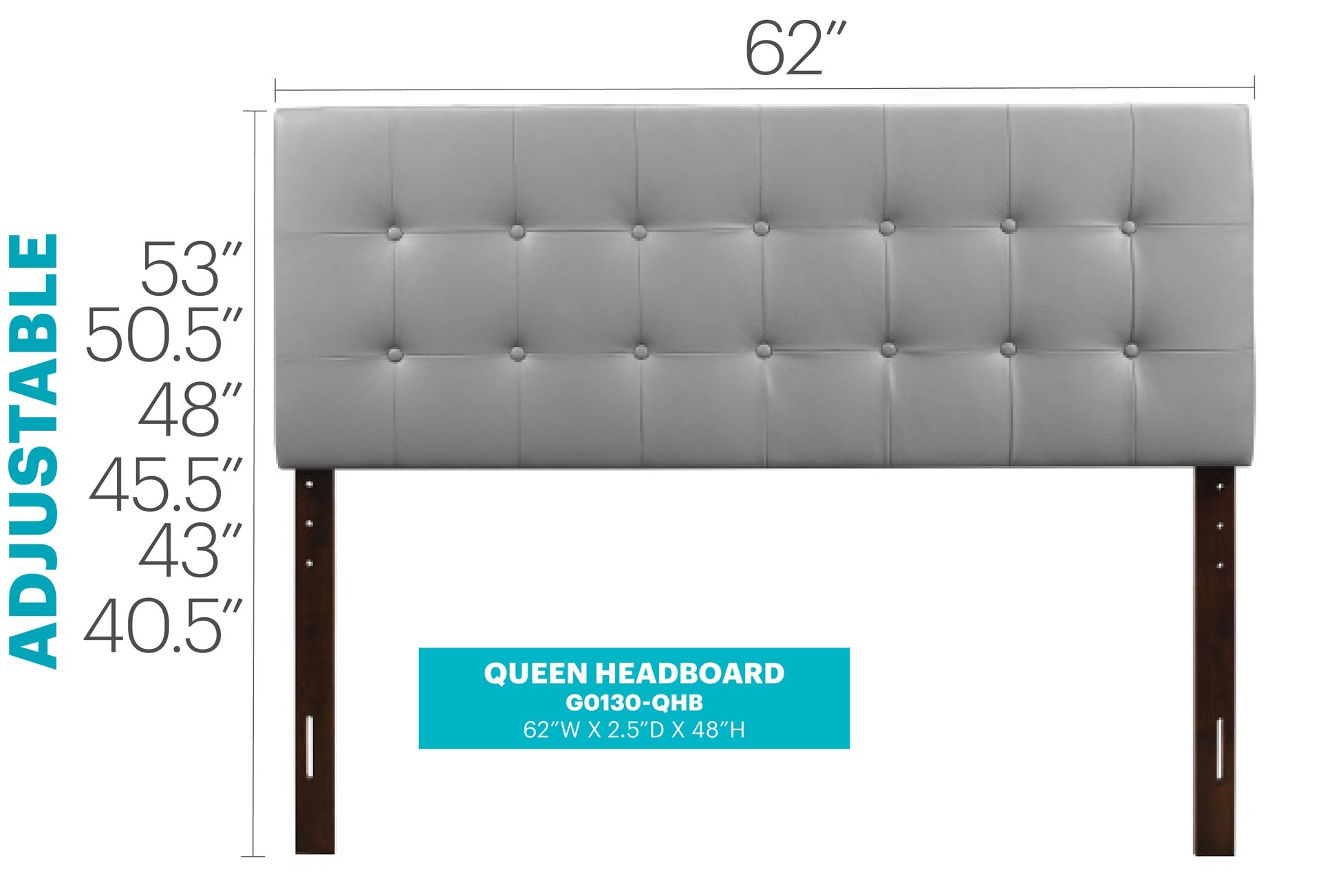 Stylish G0130-QHB Queen Bed Headboard For Modern Comfort, Light Grey