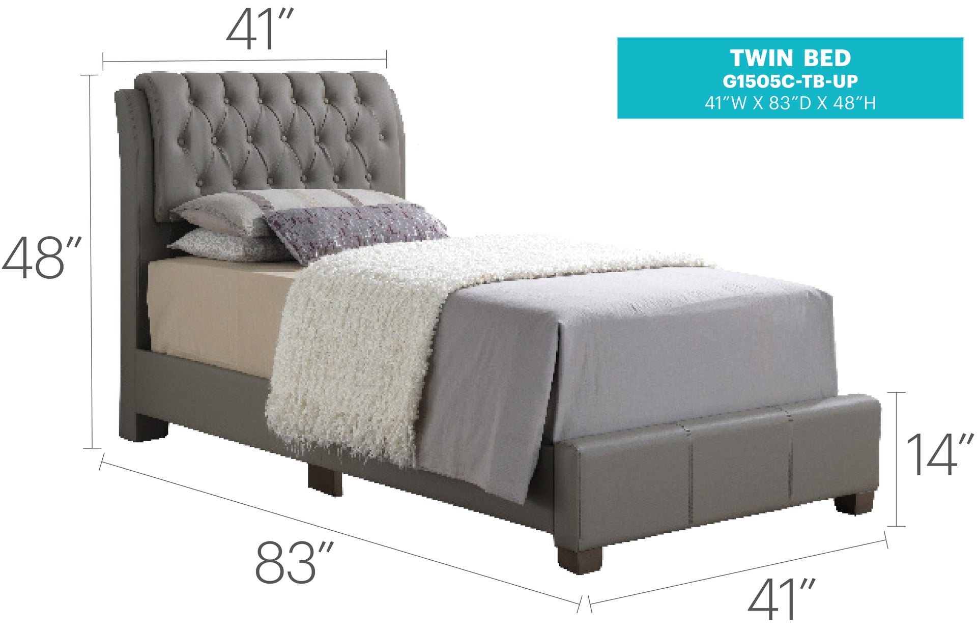 Contemporary Twin Bed In Light Grey Elegance