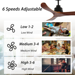 42-Inch Ceiling Fan Without Light, Solid Wood Blades, Downrod Mount for Sloped Ceiling ≤15°, Reversible Quiet DC Motor, Remote Control with 6 Speeds & Timer, Energy Saving for Bedroom, Living Room