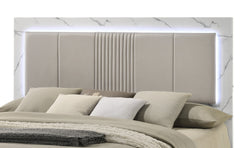Mist Queen Bed – Two-Tone High-Gloss Marble & Lacquer Finish with LED Lighting, Padded Headboard (CA Inventory)