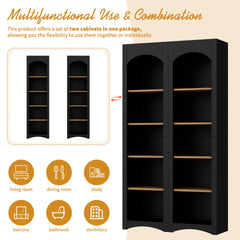 ON-TREND Free Standing 5 Tier Bookshelves, Bookcases Set of 2, Farmhouse Two-Tone Storage Cabinet with Adjustable Shelves, Modern 72"H Kitchen Pantry Cabinet for Living Room, Home Office, Black