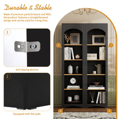 ON-TREND Free Standing 5 Tier Bookshelves, Bookcases Set of 2, Farmhouse Two-Tone Storage Cabinet with Adjustable Shelves, Modern 72"H Kitchen Pantry Cabinet for Living Room, Home Office, Black