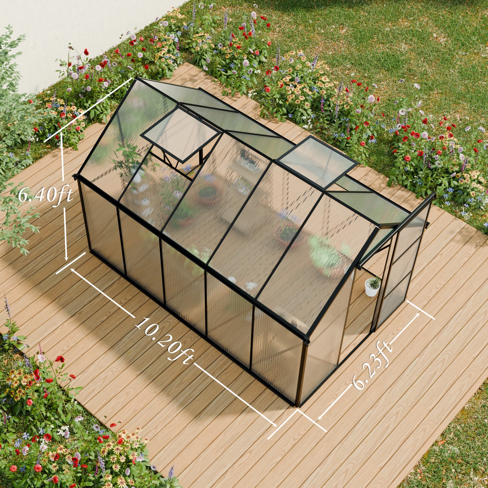 6x10 FT Polycarbonate Greenhouse Raised Base and Anchor Aluminum Heavy Duty Walk-in Greenhouses for Outdoor Backyard in All Season