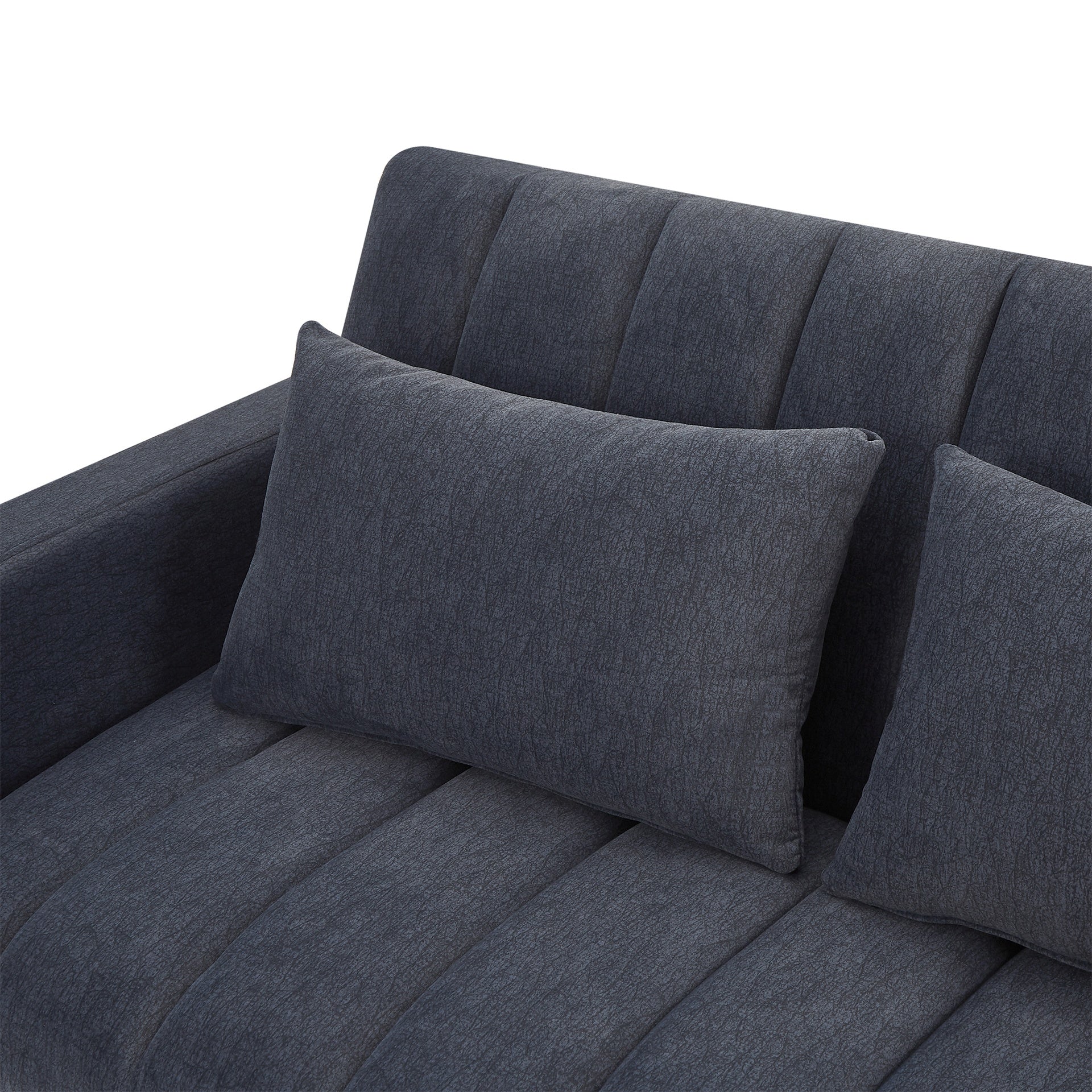 55.9" Convertible Sofa Bed Loveseat Sofa with Three USB Ports, Two Side Pockets, Two Cup Holders and 360°Swivel Phone Holder for Living Room, Blue Grey