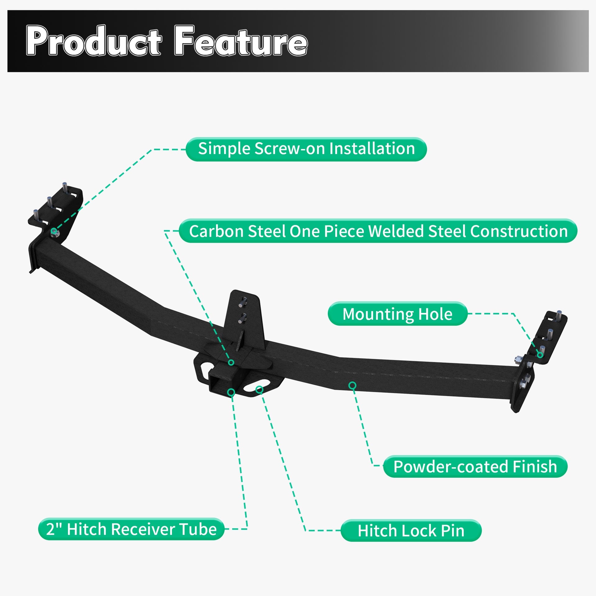 2'' Class 3 Heavy Duty Steel Tow Hitch Receiver with Hitch Lock Pin Compatible with 2003-2008 Honda Pilot All Models / 2001-2006 MDX All Models.
