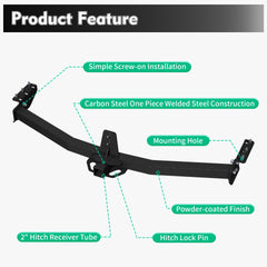 2'' Class 3 Heavy Duty Steel Tow Hitch Receiver with Hitch Lock Pin Compatible with 2003-2008 Honda Pilot All Models / 2001-2006 MDX All Models.