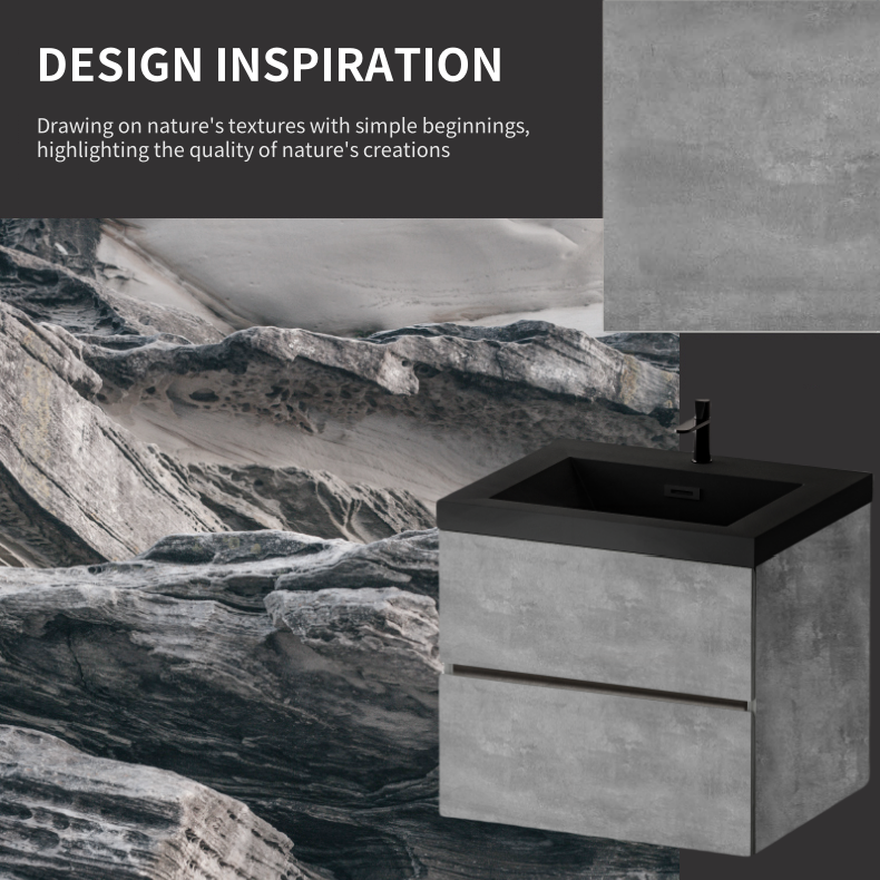 24" Floating Bathroom Vanity with Sink, Wall-Mounted Storage Cabinet with Black Quartz Sand Top Basin and Soft Close Drawers Fully Assembled, EDI-Series Cement Grey 24V12-24GR-W1920P385525