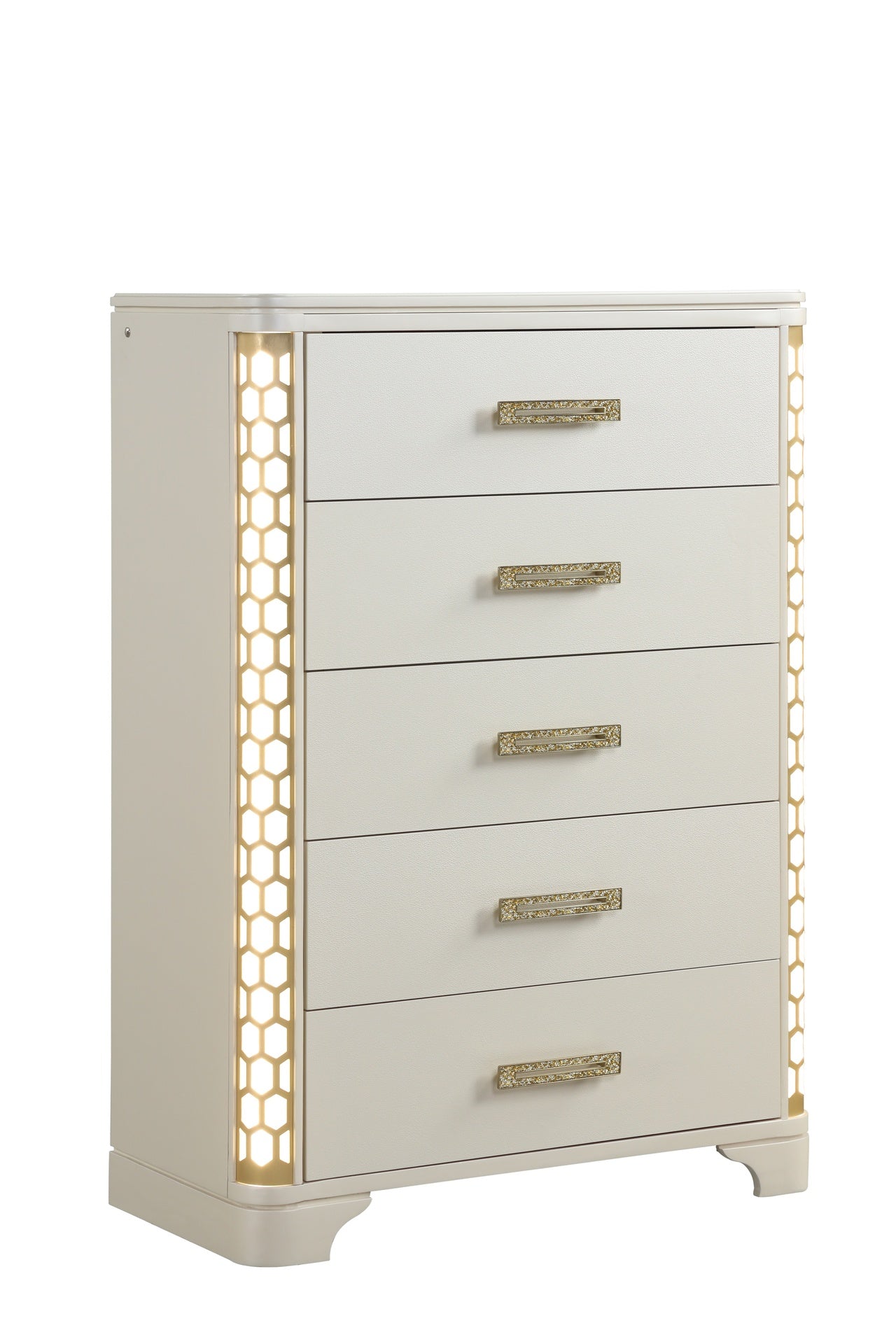 Jasmine 5-Drawer Chest with side LED Lightning made with Wood in Beige  same as 659436285736 (CA inventory)