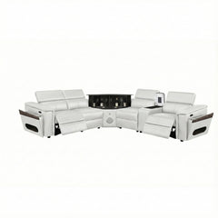 Nova Modern Style Sectional with 1 Console (Fridge), Wedge with Bluetooth speaker, LED and Lifting wine cabinet  - White