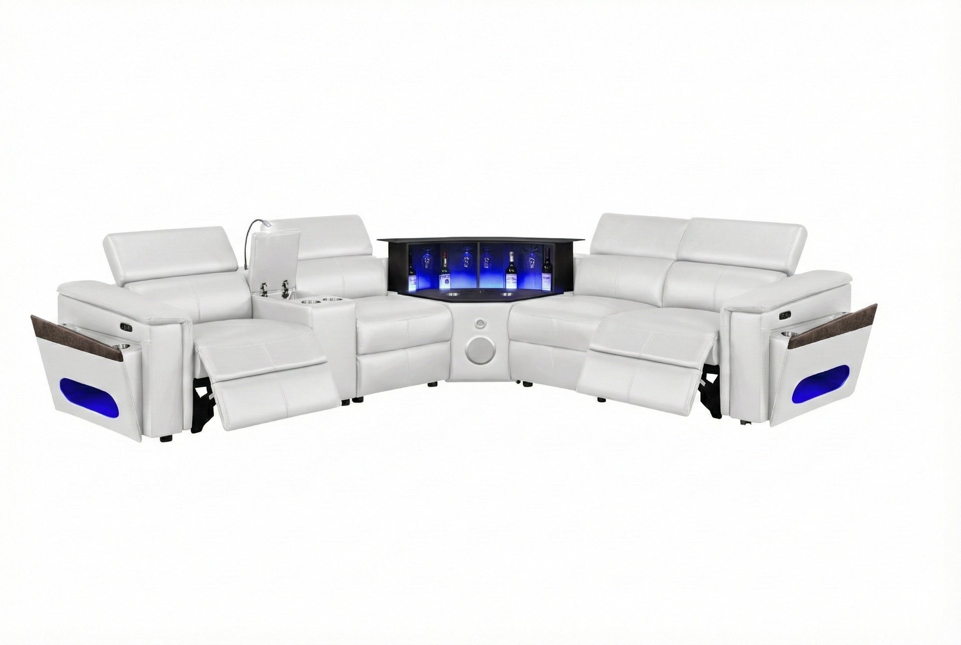 Nova Modern Style Sectional with 1 Console (Reading Light), Wedge with Bluetooth speaker, LED and Lifting wine cabinet - White
