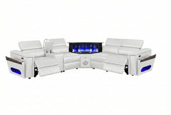 Nova Modern Style Sectional with 1 Console (Reading Light), Wedge with Bluetooth speaker, LED and Lifting wine cabinet - White