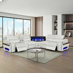 Nova Modern Style Sectional with 1 Console (Reading Light), Wedge with Bluetooth speaker, LED and Lifting wine cabinet - White