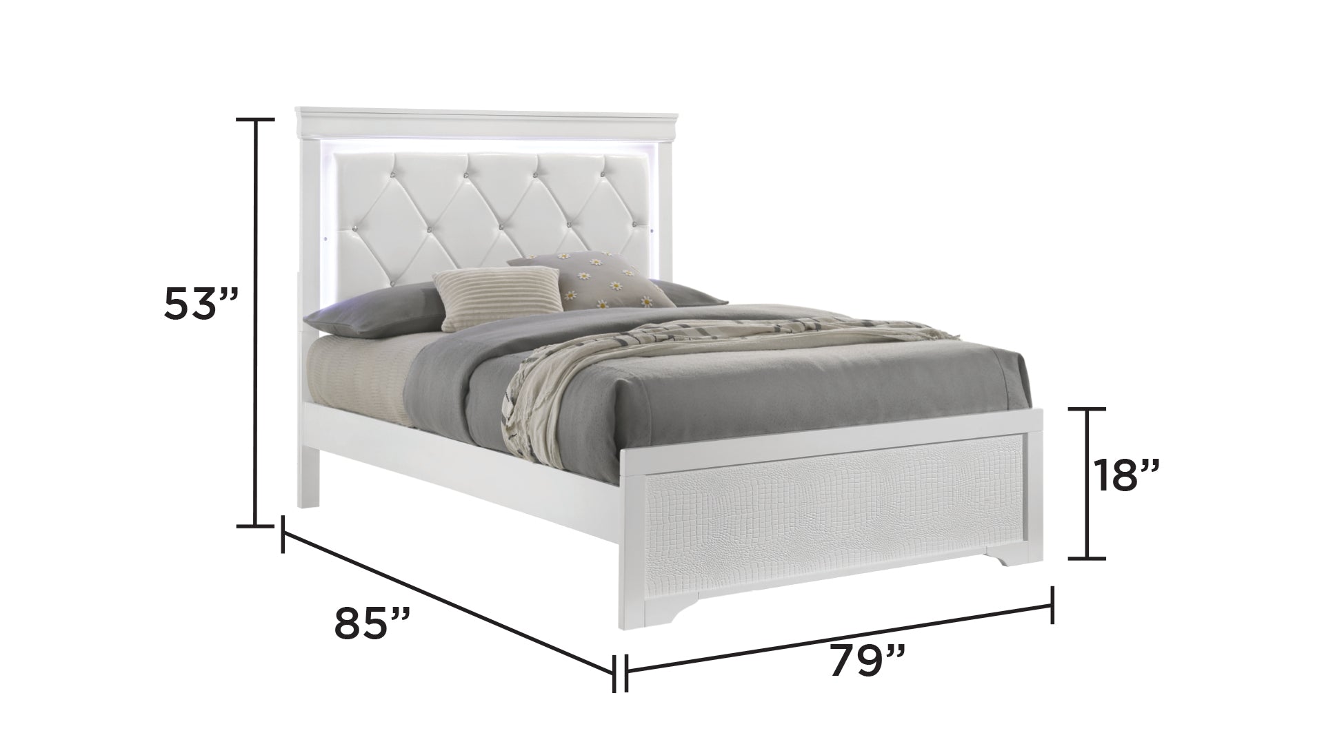 Blaze Upholstered Modern Style King Bed Made with LED Headboard & Wood in White (CA Inventory)