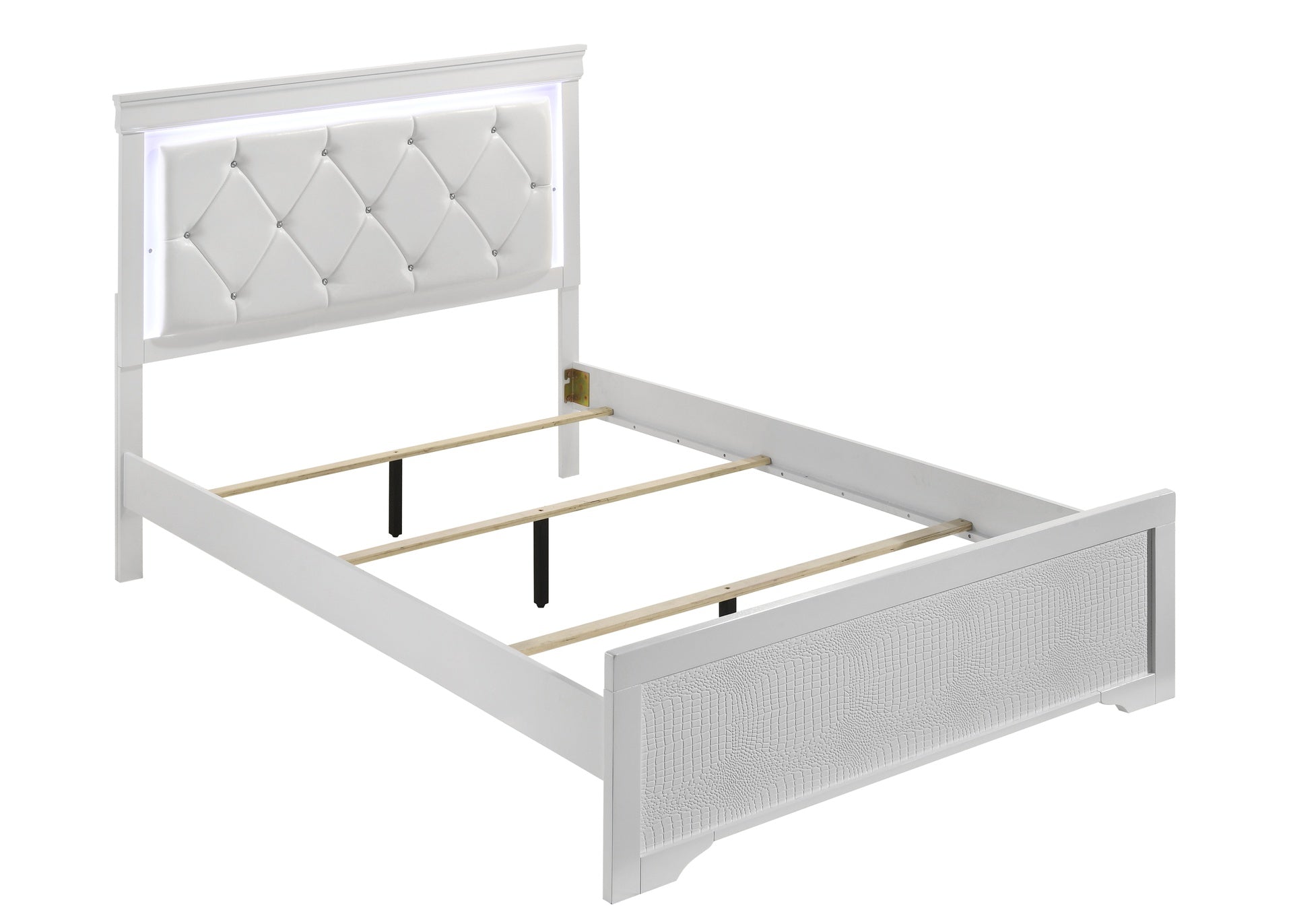 Blaze Upholstered Modern Style King Bed Made with LED Headboard & Wood in White (CA Inventory)