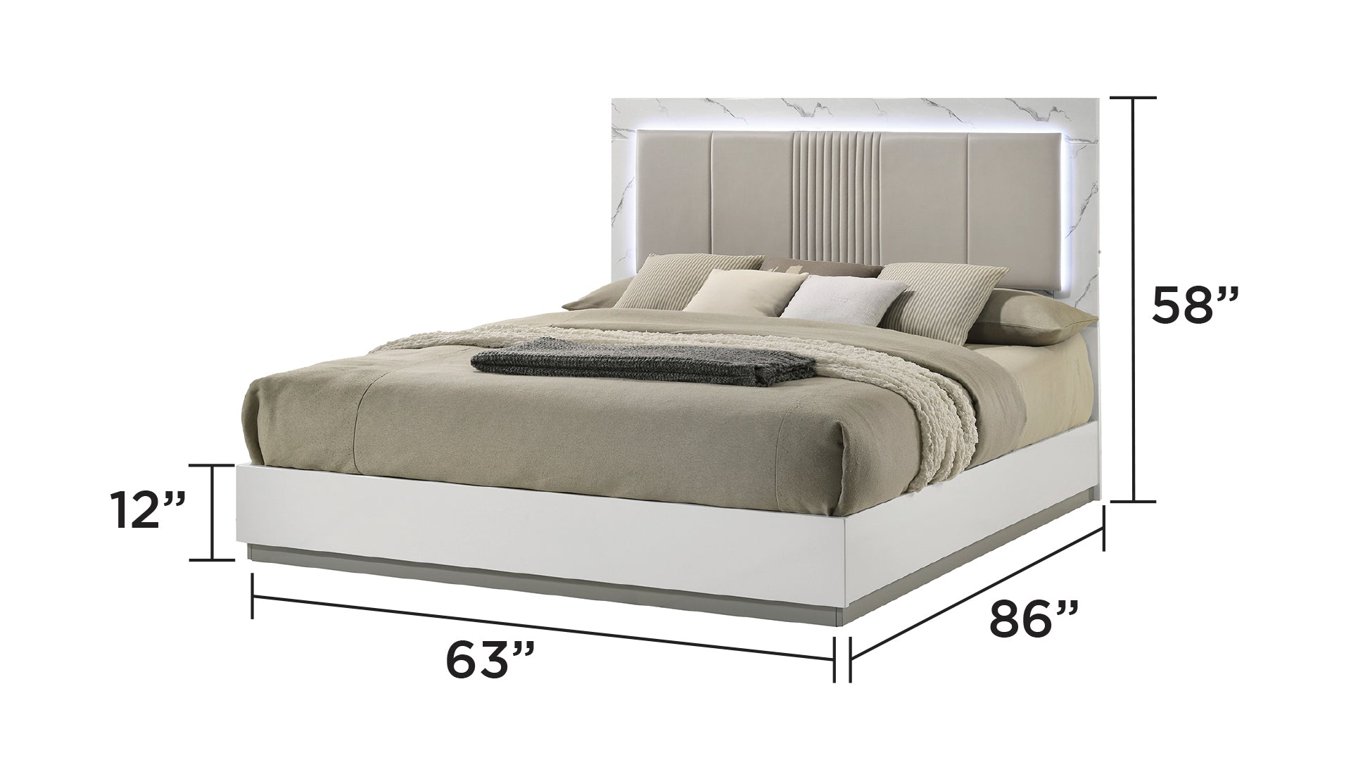 Mist Queen 4-Piece Set – Two-Tone High-Gloss Marble & Lacquer Finish with LED Lighting White (CA Inventory)
