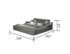 ZOYA Smart Multifunctional massager King Size Bed Made with Wood and Faux Leather in Gray (NJ INVENTORY)