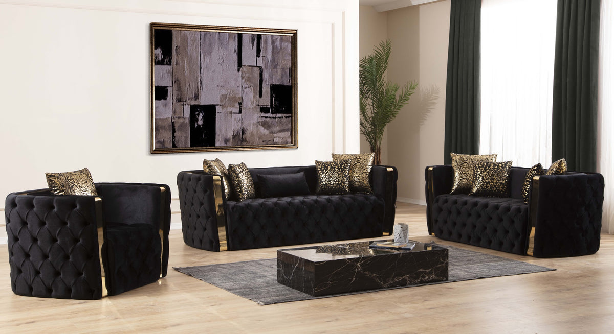 Naomi Button Tufted Chair Finished with Velvet Fabric and Gold Accent in Black      same asG150109211  (NJ inventory)