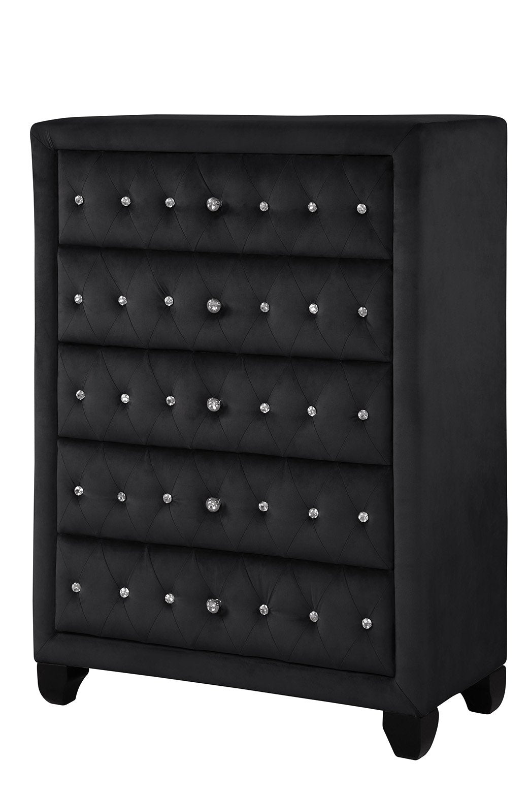 Sophia Modern Style Crystal Tufted Upholstery 5-Drawer Chest finished with Velvet Fabric made with Wood in Black same as G150108572  (NJ inventory)