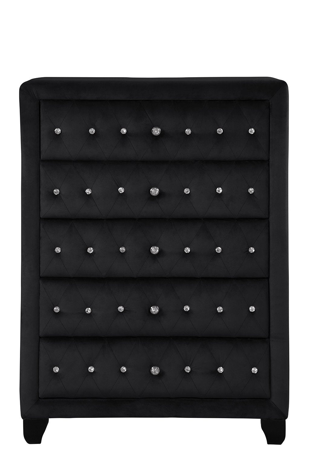 Sophia Modern Style Crystal Tufted Upholstery 5-Drawer Chest finished with Velvet Fabric made with Wood in Black same as G150108572  (NJ inventory)