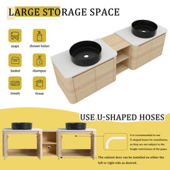 72'' Wall-Mounted Bathroom Vanity With Ceramic Art Sink, and 1-Storage Shelves, 4-Soft-Close Door, KD-Packing, Plywood