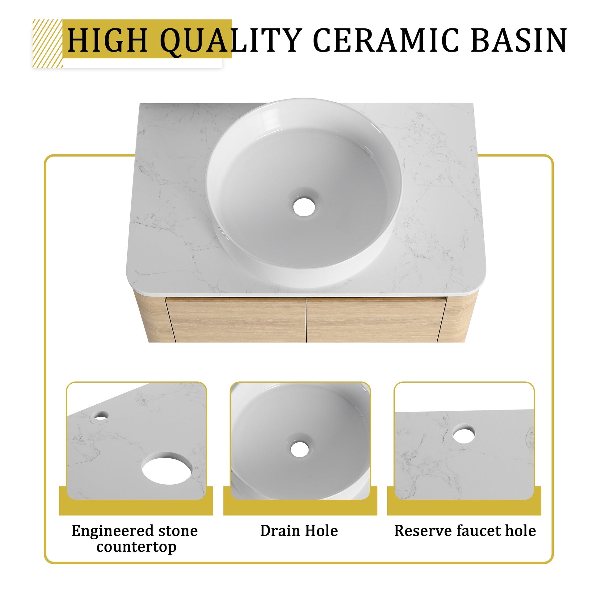 72'' Wall-Mounted Bathroom Vanity With Ceramic Art Sink, and 1-Storage Shelves, 4-Soft-Close Door, KD-Packing, Plywood