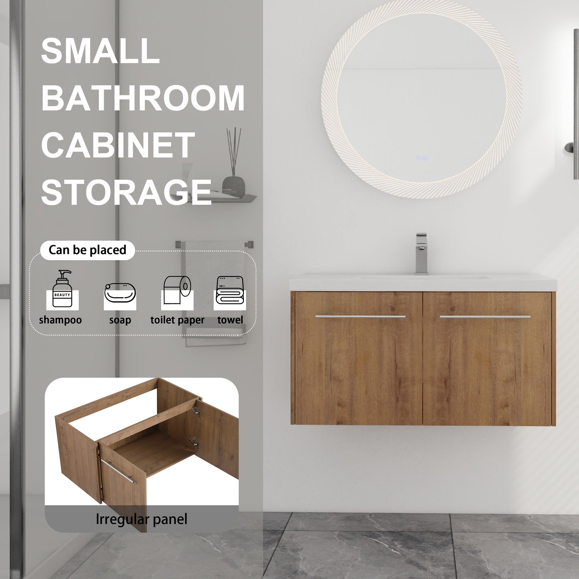 36 Inch Bathroom Cabinet With Sink,Soft Close Doors,Float Mounting Design(KD-Packing)